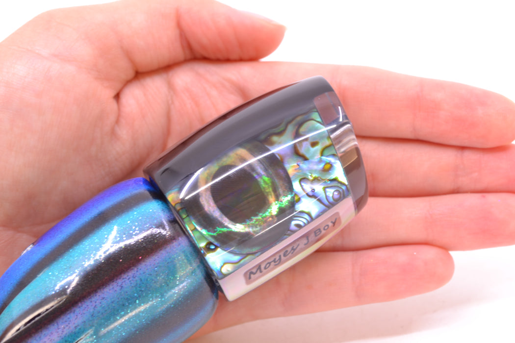 Moyes Lures Paua Shell Black Back Taxi Eyes Medium J-Boy 12" 5oz FT Vinyl Skipjack