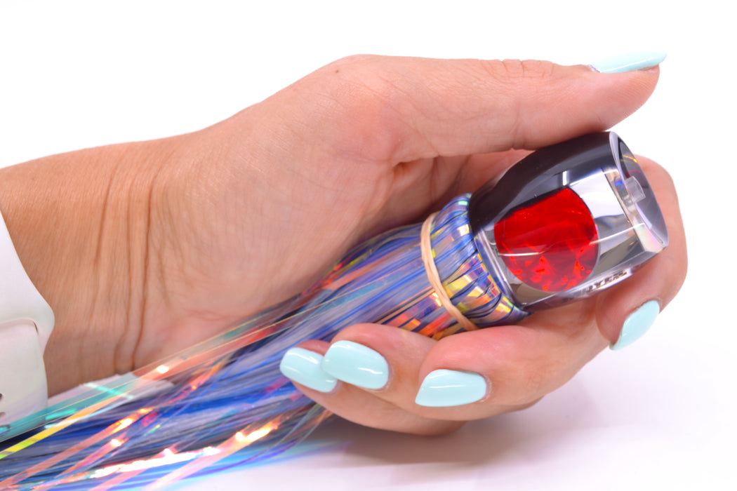 Moyes Lures Clear Mirrored Black Back Red Eyes Small Secret 9" 1.6oz Skirted Mixed Hair