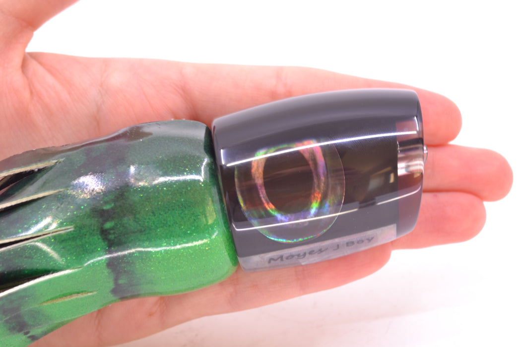 Moyes Lures Black Pearl Black Back Taxi Eyes Medium J-Boy 12" 5oz FT Vinyl Green Tiger