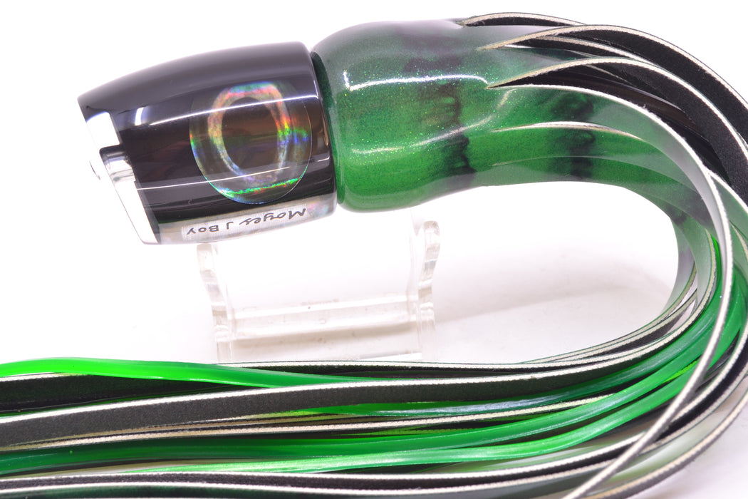Moyes Lures Black Pearl Black Back Taxi Eyes Medium J-Boy 12" 5oz FT Vinyl Green Tiger