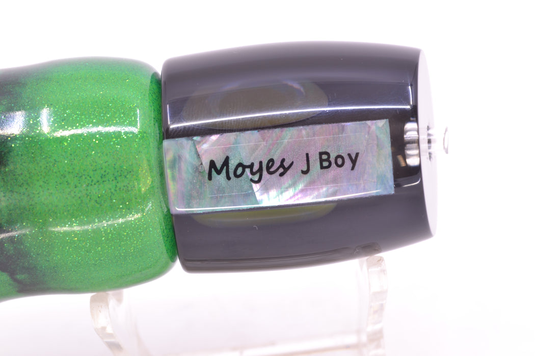 Moyes Lures Black Pearl Black Back Taxi Eyes Medium J-Boy 12" 5oz FT Vinyl Green Tiger