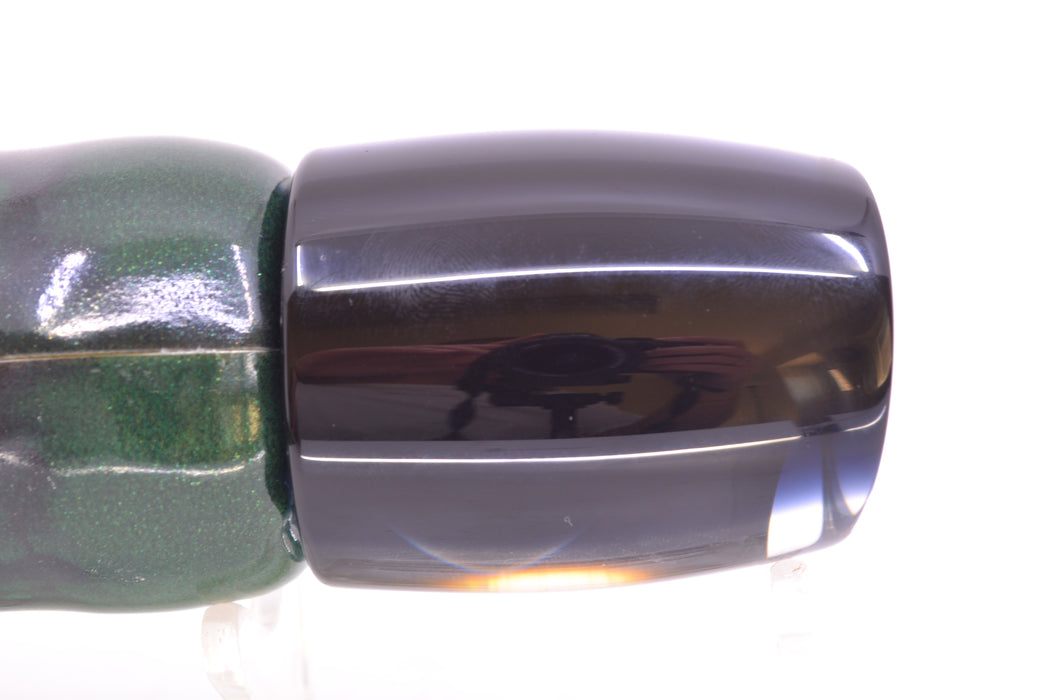 Moyes Lures Black Pearl Black Back Taxi Eyes Medium J-Boy 12" 5oz FT Vinyl Green Tiger