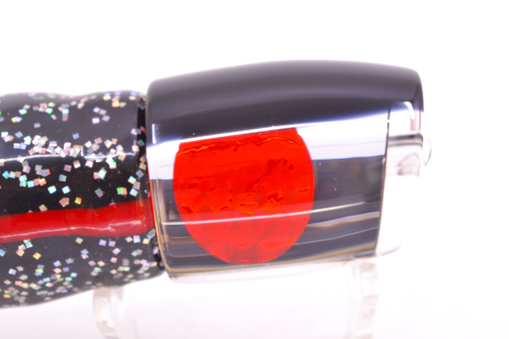 Moyes Lures Clear Mirrored Black Back Red Eyes Medium J-Boy 12" 7oz Skirted Black