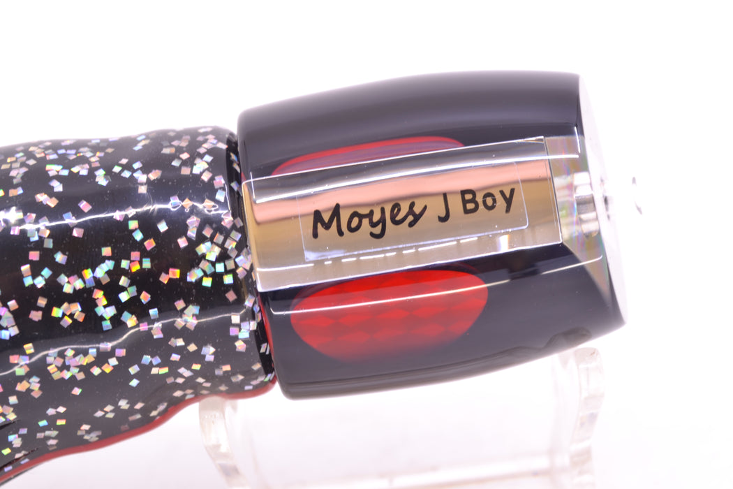 Moyes Lures Clear Mirrored Black Back Red Eyes Medium J-Boy 12" 7oz Skirted Black