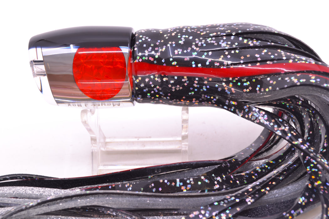 Moyes Lures Clear Mirrored Black Back Red Eyes Medium J-Boy 12" 7oz Skirted Black