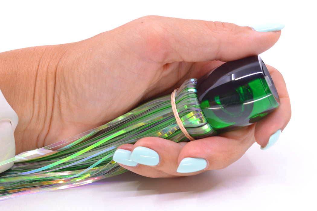 Moyes Lures Green MOP Black Back Small Secret 9" 1.6oz Skirted Mixed Black-White-Green Hair
