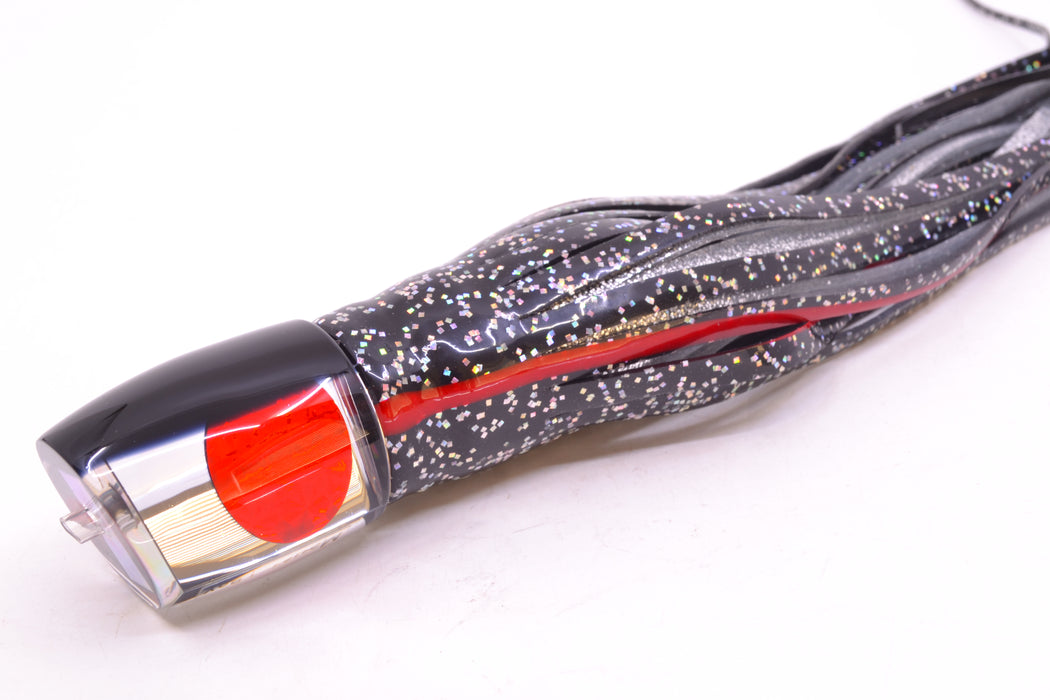 Moyes Lures Clear Mirrored Black Back Red Eyes Medium J-Boy 12" 7oz Skirted Black