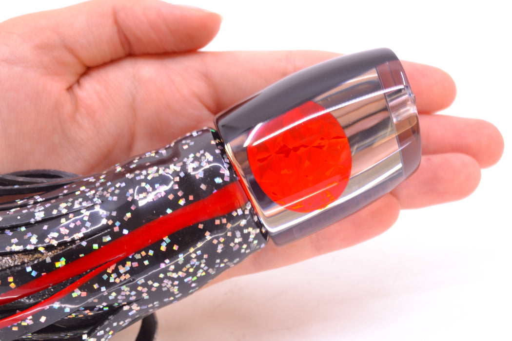 Moyes Lures Clear Mirrored Black Back Red Eyes Medium J-Boy 12" 7oz Skirted Black