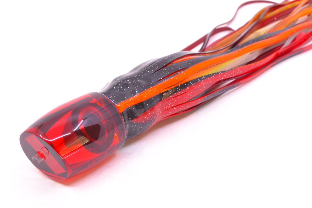 Moyes Lures Red Mirrored Taxi Eyes Medium J-Boy 12" 7oz Skirted Black-Orange-Red