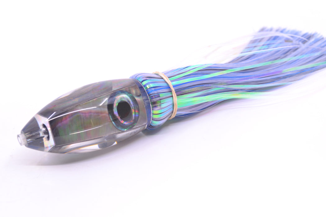 Moyes Lures Tahitian MOP Small Ono Bullet 7" 3.8oz Skirted Mixed Blue-Black-White Hair