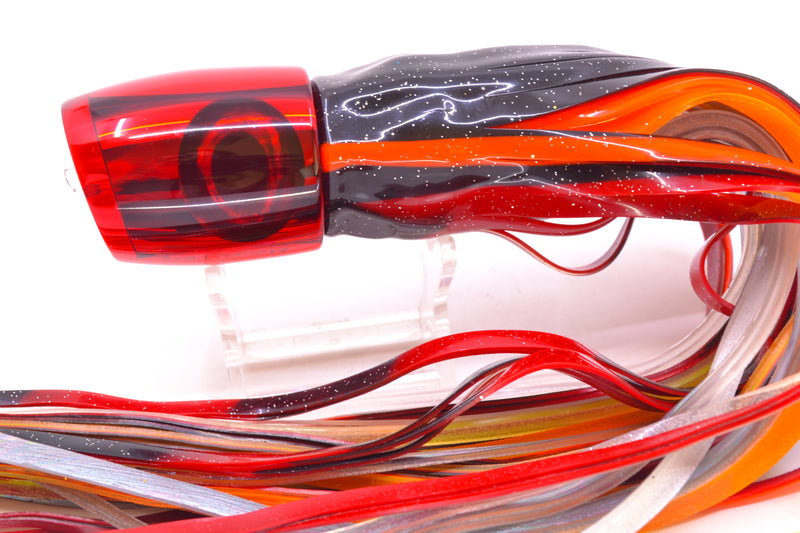 Moyes Lures Red Mirrored Taxi Eyes Medium J-Boy 12" 7oz Skirted Black-Orange-Red