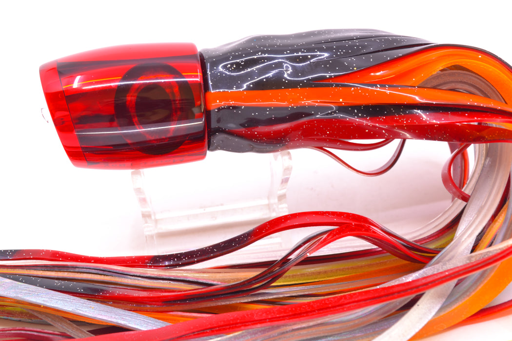 Moyes Lures Red Mirrored Taxi Eyes Medium J-Boy 12" 7oz Skirted Black-Orange-Red