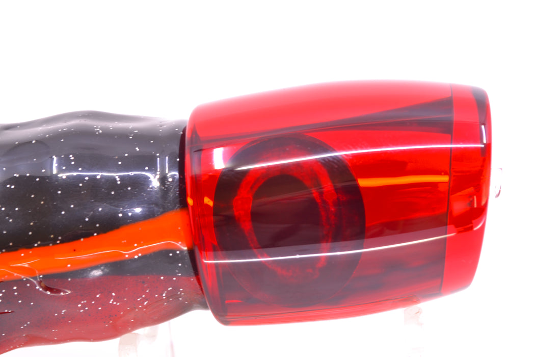 Moyes Lures Red Mirrored Taxi Eyes Medium J-Boy 12" 7oz Skirted Black-Orange-Red