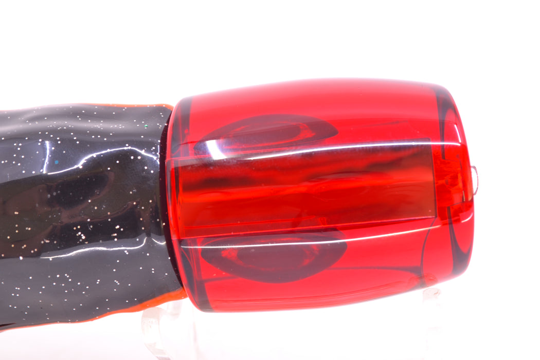Moyes Lures Red Mirrored Taxi Eyes Medium J-Boy 12" 7oz Skirted Black-Orange-Red