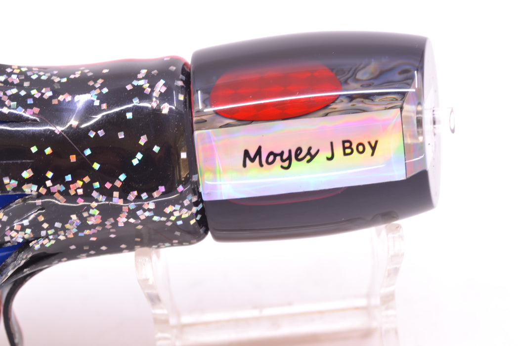 Moyes Lures Paua Shell Black Back Red Eyes Medium J-Boy 12" 7oz Skirted Black