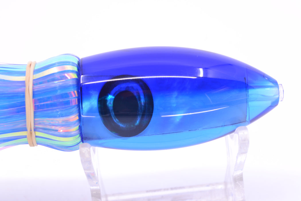 Moyes Lures Ice Blue MOP Blue Back Small Ono Bullet 7" 3.8oz Skirted Mixed Hair