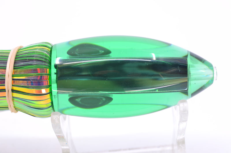 Moyes Lures Green Mirrored Small Ono Bullet 7" 3.8oz Skirted Mixed Green-White Hair