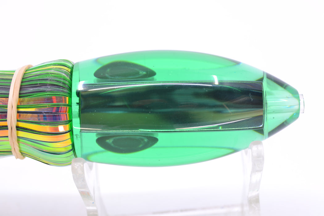 Moyes Lures Green Mirrored Small Ono Bullet 7" 3.8oz Skirted Mixed Green-White Hair