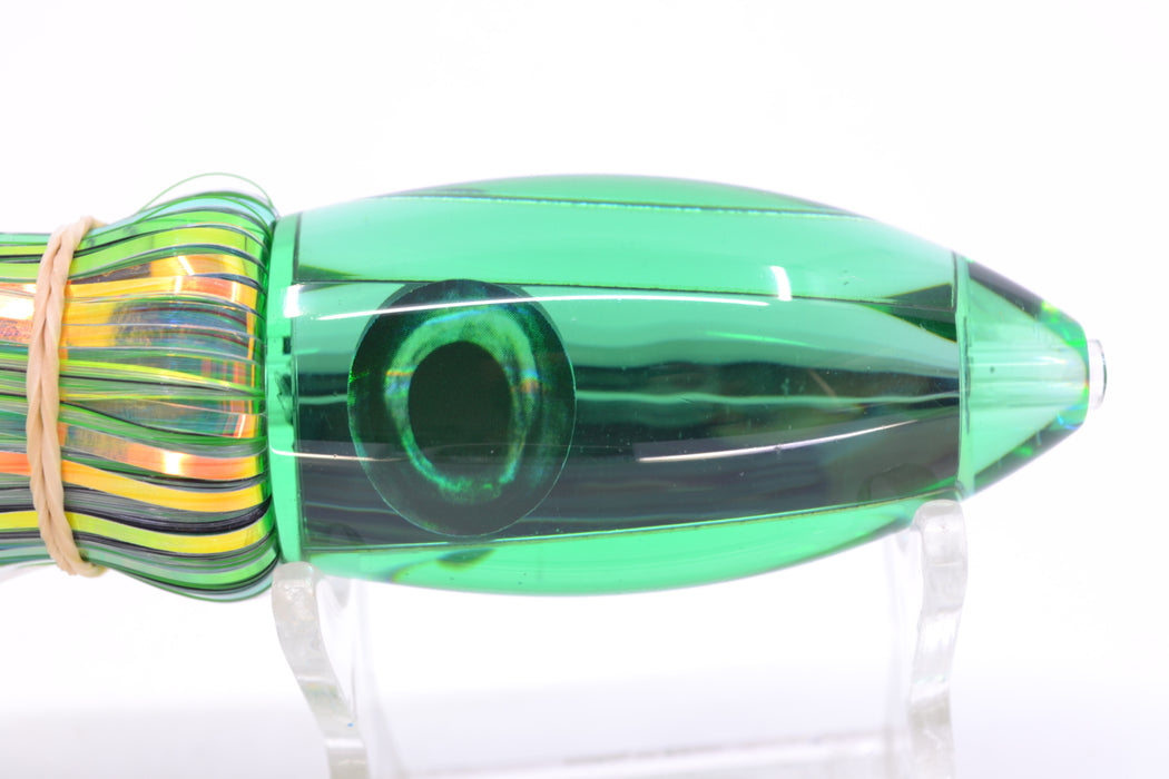 Moyes Lures Green Mirrored Small Ono Bullet 7" 3.8oz Skirted Mixed Green-White Hair