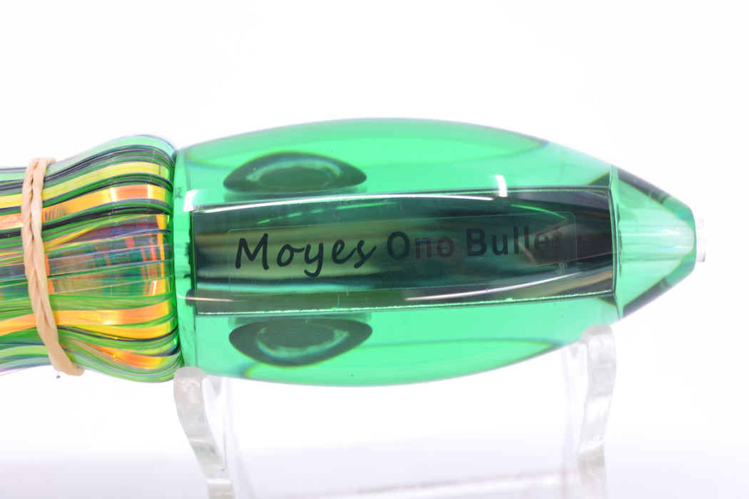 Moyes Lures Green Mirrored Small Ono Bullet 7" 3.8oz Skirted Mixed Green-White Hair