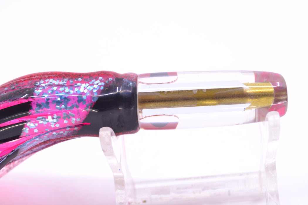 Coggin Lures Clear Mirrored 70's Peanut Swimmer 4.5" 1oz Skirted Black & Blue Bars/Pink