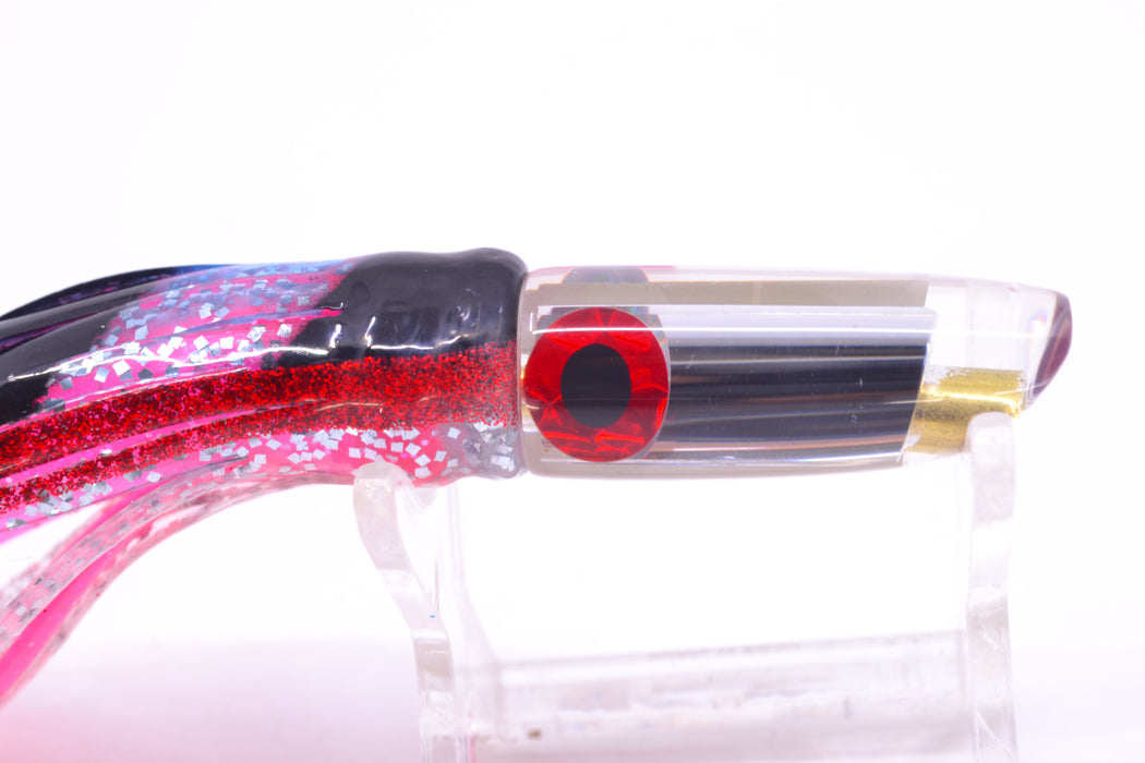 Coggin Lures Clear Mirrored 70's Peanut Swimmer 4.5" 1oz Skirted Black & Blue Bars/Pink