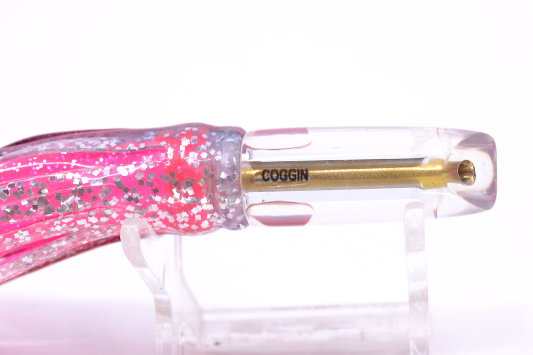 Coggin Lures Clear Mirrored 70's Peanut Swimmer 4.5" 1oz Skirted Black & Blue Bars/Pink