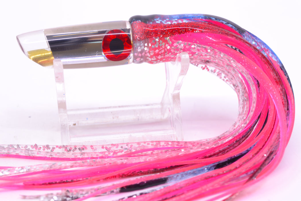 Coggin Lures Clear Mirrored 70's Peanut Swimmer 4.5" 1oz Skirted Black & Blue Bars/Pink