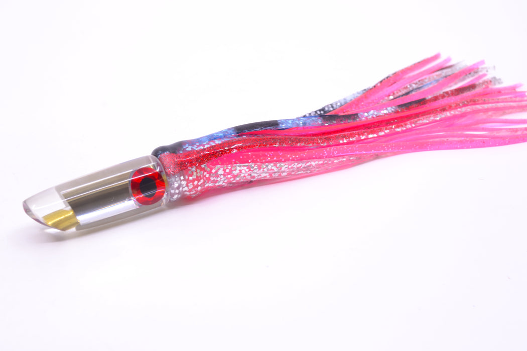Coggin Lures Clear Mirrored 70's Peanut Swimmer 4.5" 1oz Skirted Black & Blue Bars/Pink