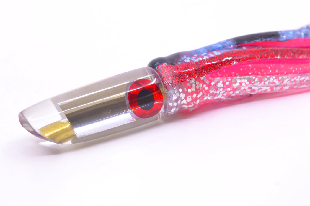 Coggin Lures Clear Mirrored 70's Peanut Swimmer 4.5" 1oz Skirted Black & Blue Bars/Pink
