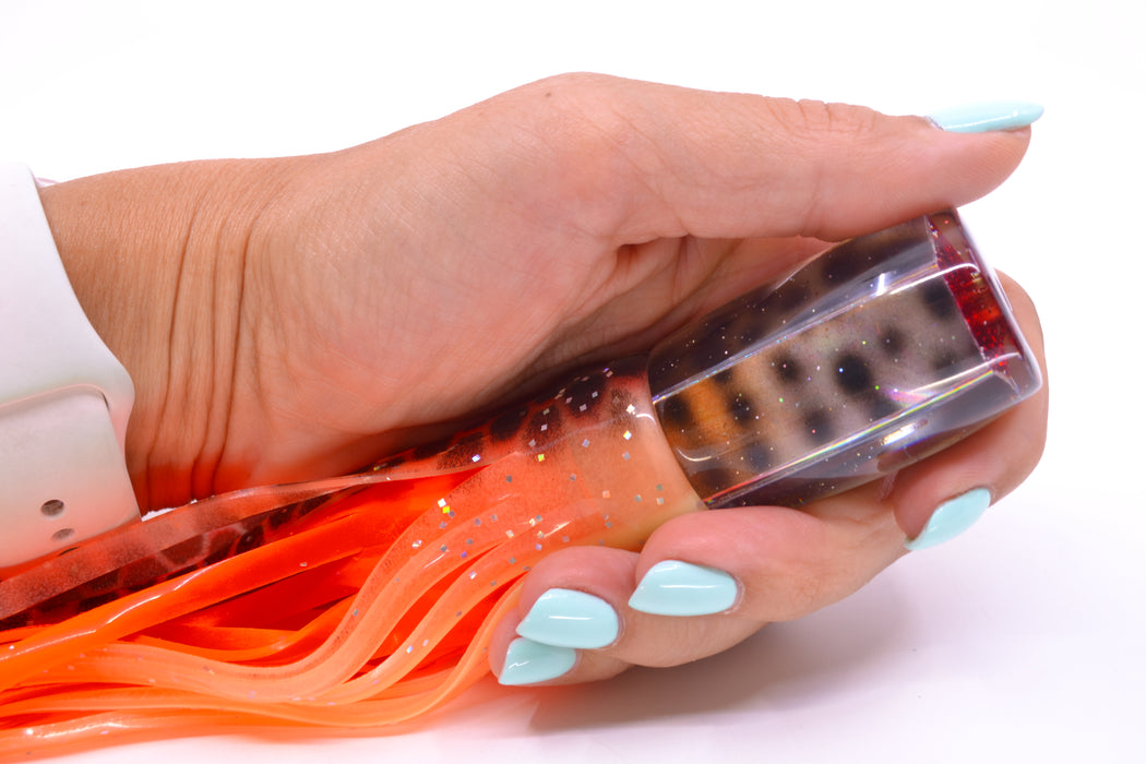 Ganku Lures "Tiger Cowrie" Hunchback Pusher 9" 6.5oz Skirted Black Dots/Orange
