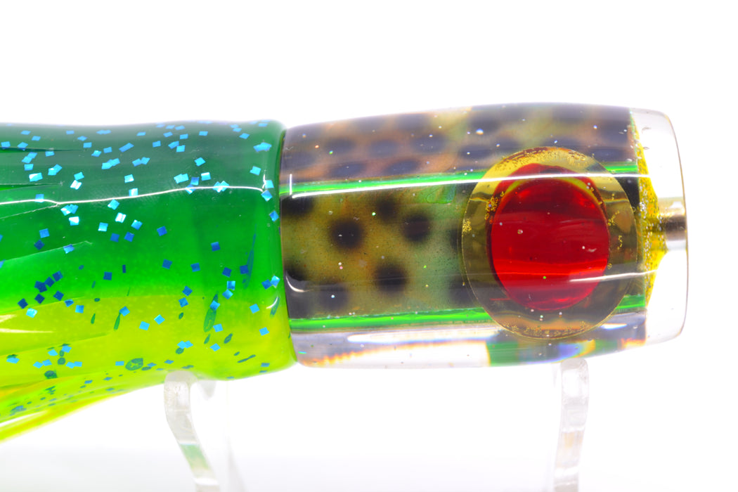 Ganku Lures Green "Tiger Cowrie" Hunchback Pusher 9" 6.5oz Skirted Mahi