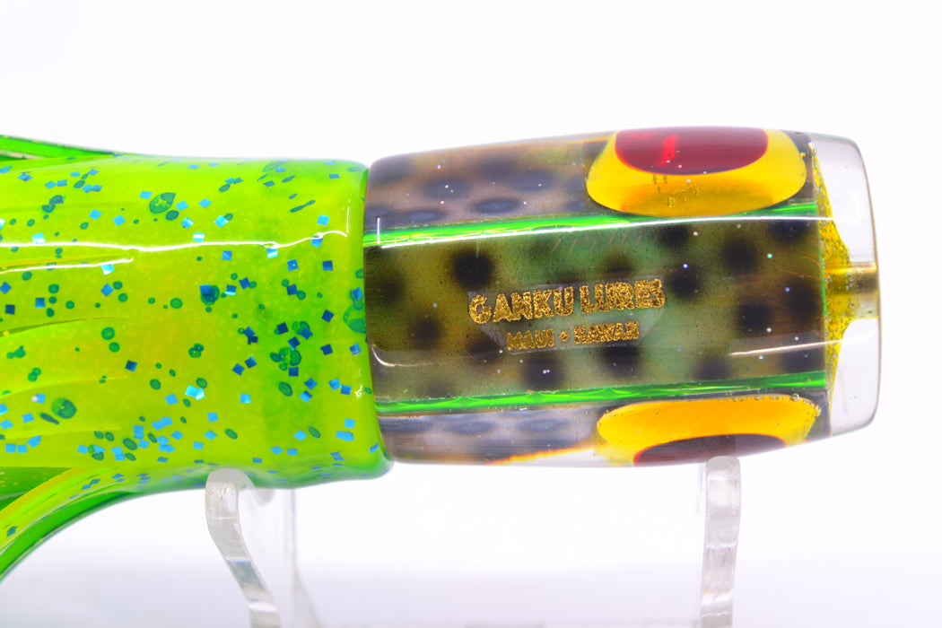Ganku Lures Green "Tiger Cowrie" Hunchback Pusher 9" 6.5oz Skirted Mahi
