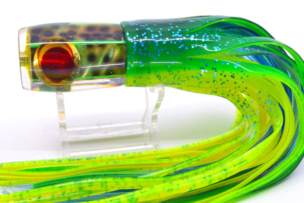 Ganku Lures Green "Tiger Cowrie" Hunchback Pusher 9" 6.5oz Skirted Mahi