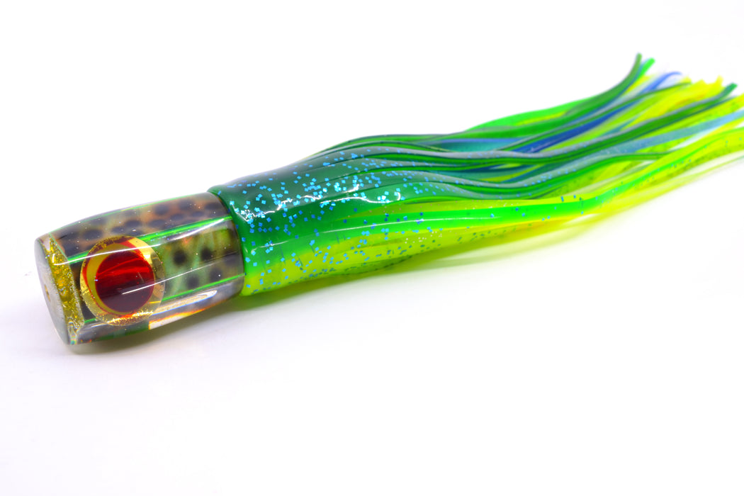Ganku Lures Green "Tiger Cowrie" Hunchback Pusher 9" 6.5oz Skirted Mahi