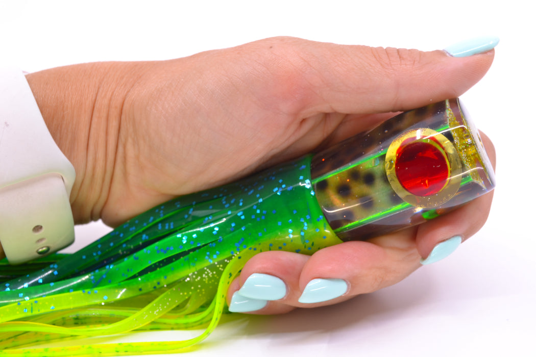 Ganku Lures Green "Tiger Cowrie" Hunchback Pusher 9" 6.5oz Skirted Mahi