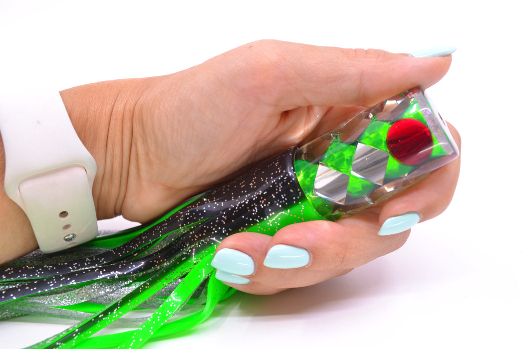 Ganku Lures Green Rainbow "Ganku Special" Red Eyes Pusher 9" 6.5oz Skirted Black-Green