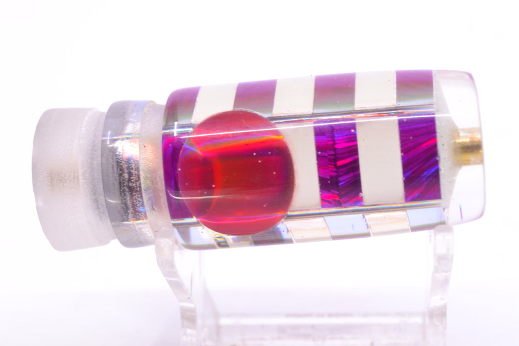 Ganku Lures White MOP-Purple Rainbow "Zebra" Red Eyes Pusher 9" 5oz