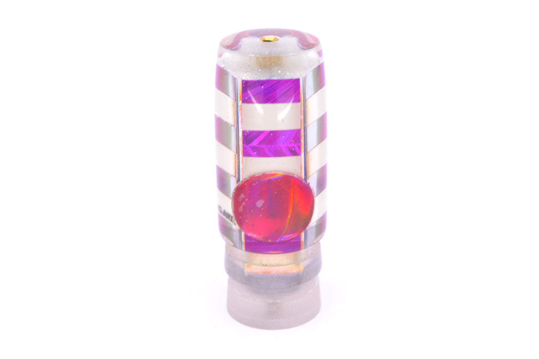 Ganku Lures White MOP-Purple Rainbow "Zebra" Red Eyes Pusher 9" 5oz
