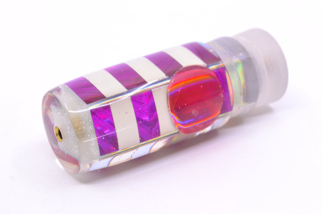 Ganku Lures White MOP-Purple Rainbow "Zebra" Red Eyes Pusher 9" 5oz