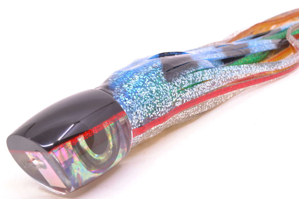 Moyes Lures Blue-Purple Abalone Black-Red Back Taxi Eyes Bushmaster 12" 10oz Skirted Evil