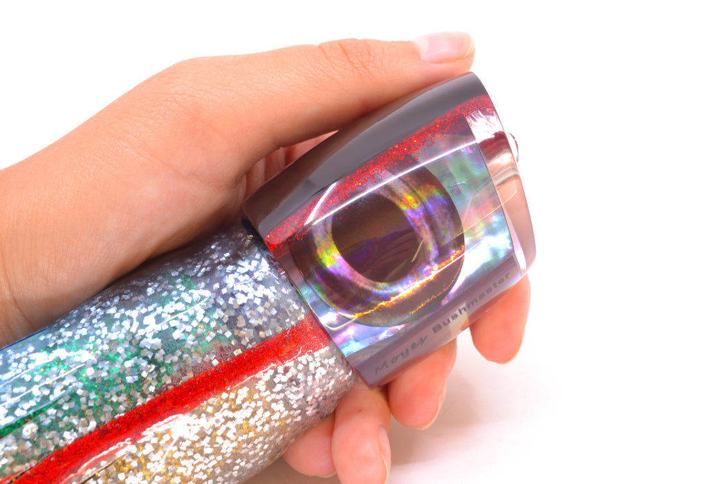 Moyes Lures Blue-Purple Abalone Black-Red Back Taxi Eyes Bushmaster 12" 10oz Skirted Evil