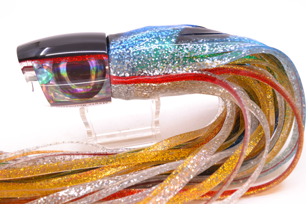 Moyes Lures Blue-Purple Abalone Black-Red Back Taxi Eyes Bushmaster 12" 10oz Skirted Evil