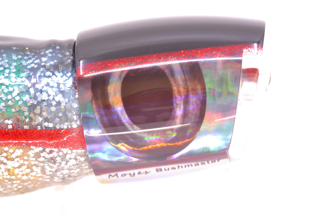 Moyes Lures Blue-Purple Abalone Black-Red Back Taxi Eyes Bushmaster 12" 10oz Skirted Evil