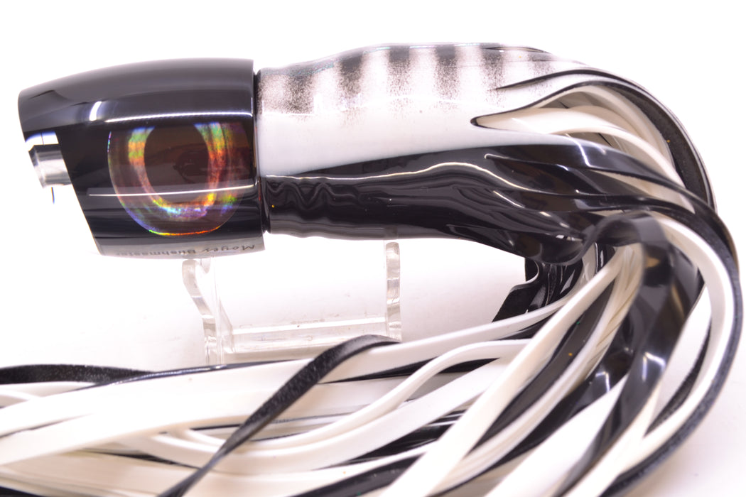 Moyes Lures Black Pearl Black Back Taxi Eyes Bushmaster 12" 10oz Skirted White Aurora