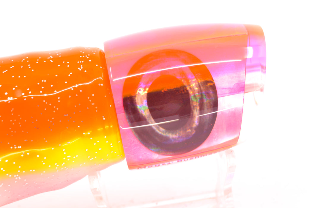 Moyes Lures Pink MOP Pink Back Taxi Eyes Bushmaster 12" 10oz Skirted Orange-Yellow-White