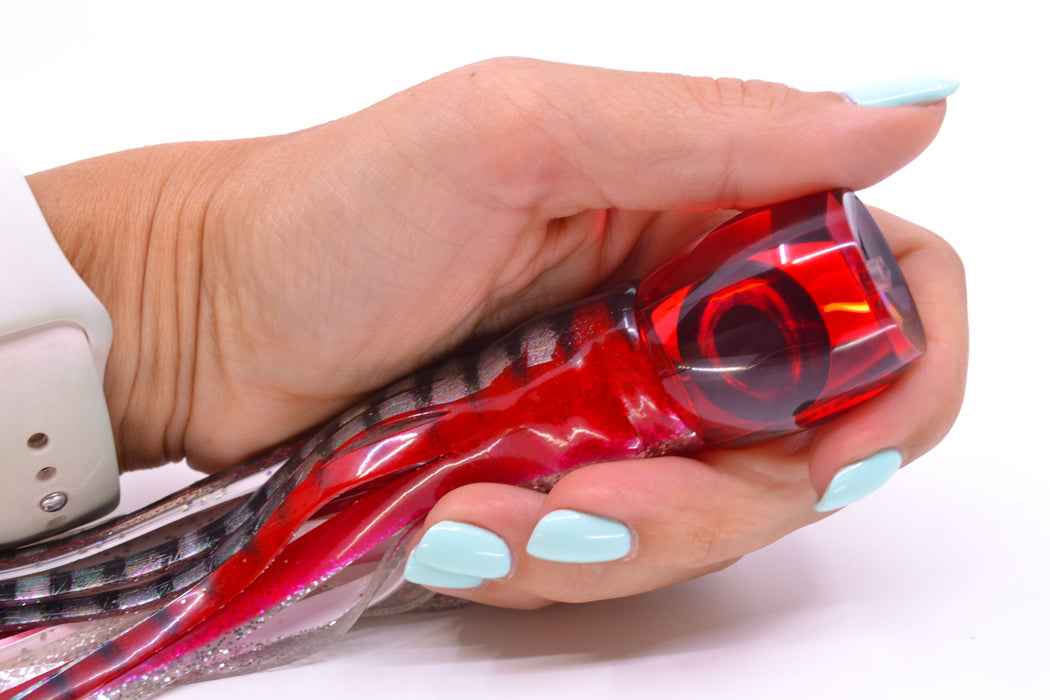 Moyes Lures Red Mirrored Taxi Eyes Small Secret 9" 3oz Skirted Red Aurora