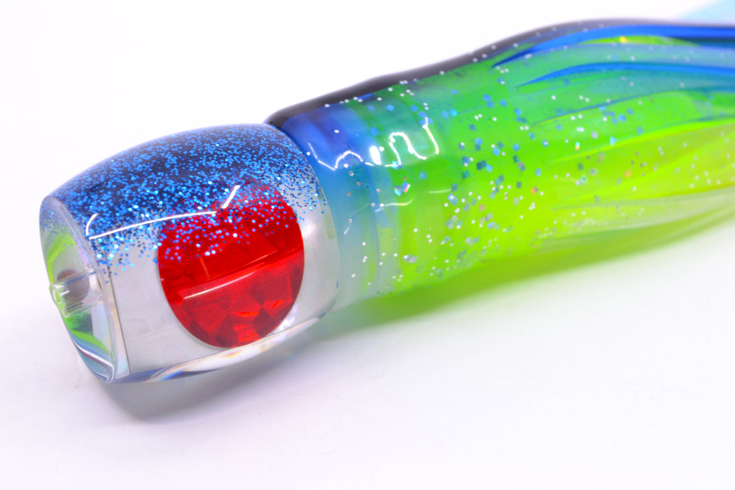 Moyes Lures White MOP Blue Glitter Back Red Eyes Small Secret 9" 3oz Skirted