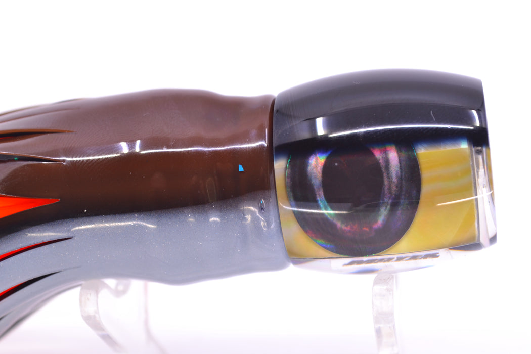 Moyes Lures Golden MOP Black Back Taxi Eyes Small Secret 9" 3oz Skirted Root Beer-Silver