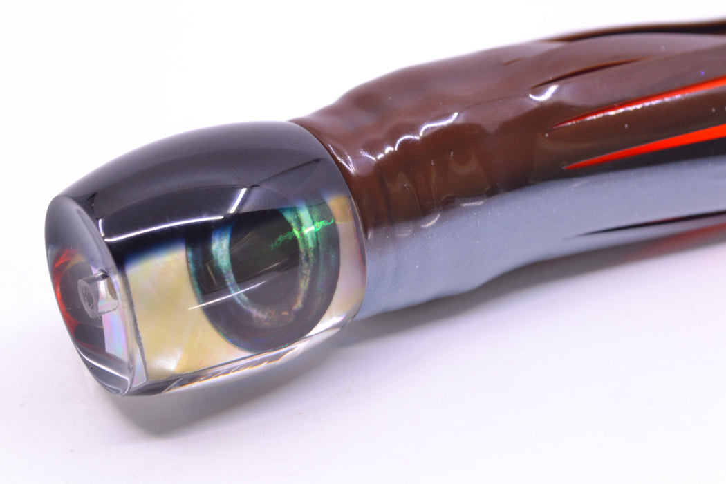 Moyes Lures Golden MOP Black Back Taxi Eyes Small Secret 9" 3oz Skirted Root Beer-Silver